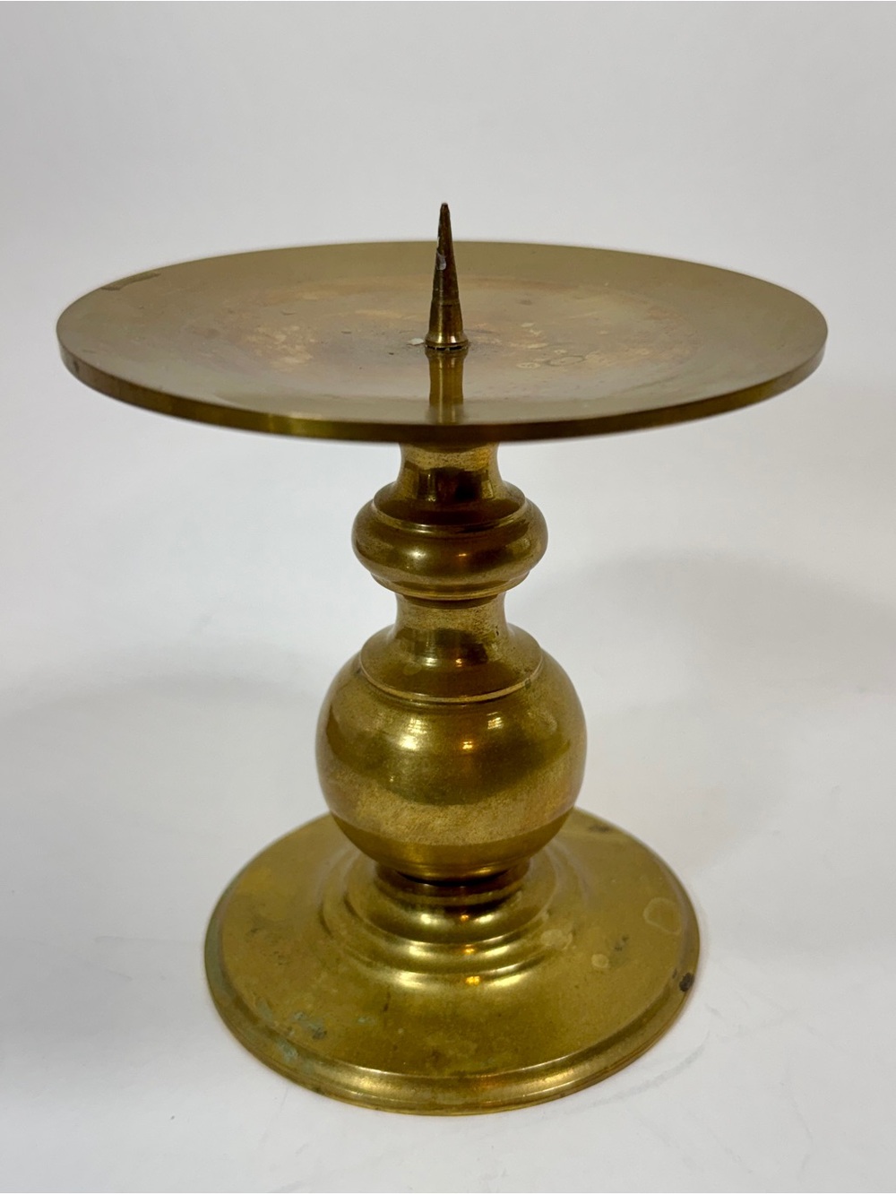 Brass Candle Holder Pillar Candlestick Spike On Base Vintage 4.5” Patina